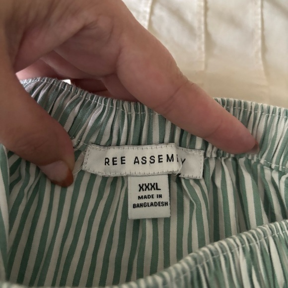 Free Assembly Top Cotton Green White Striped Off Shoulder Shirt Sz XXXL - Picture 4 of 7